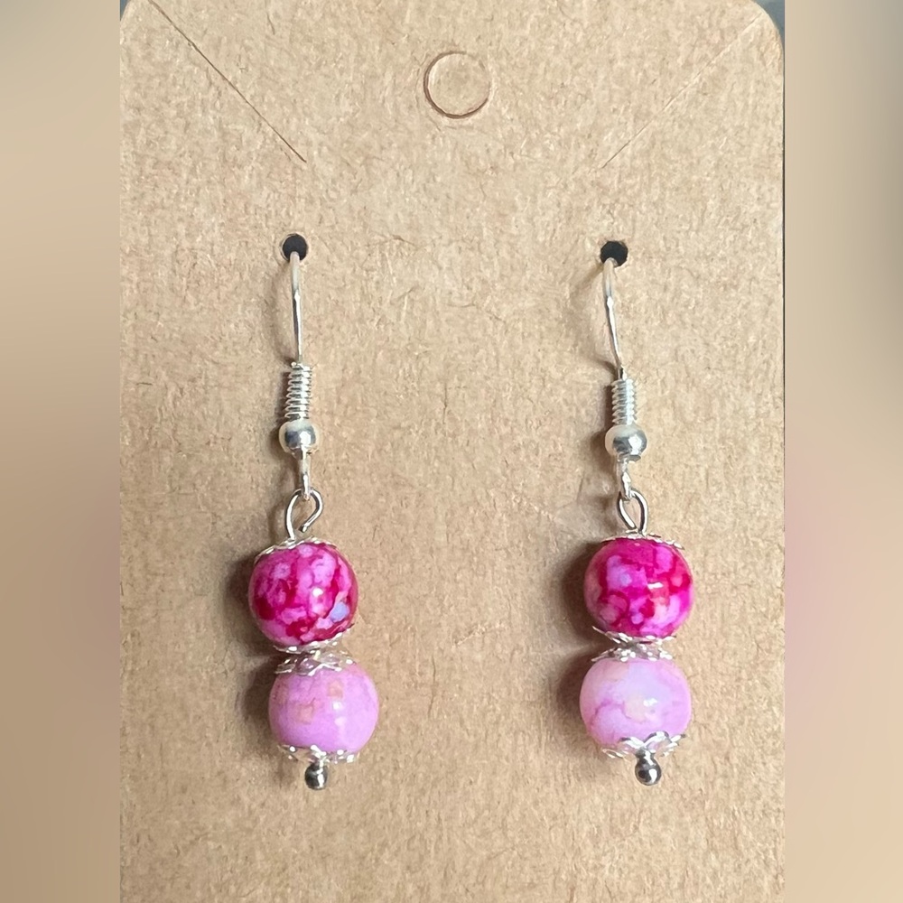 Handmade earrings with Acrylic beads - Pink